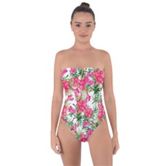 Pink Flowers Tie Back One Piece Swimsuit