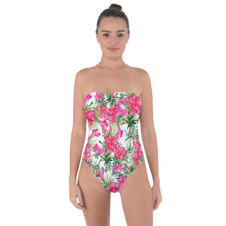 Pink flowers Tie Back One Piece Swimsuit