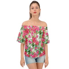 Pink Flowers Off Shoulder Short Sleeve Top by goljakoff