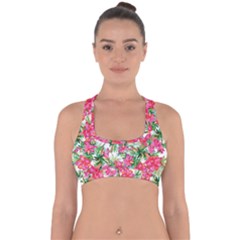 Pink Flowers Cross Back Hipster Bikini Top  by goljakoff