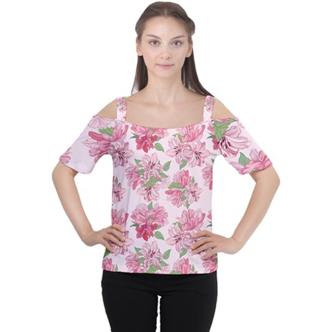 Rose Flowers Cutout Shoulder Tee by goljakoff