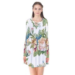 Vintage Flowers Long Sleeve V-neck Flare Dress by goljakoff