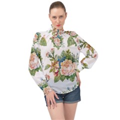 Vintage Flowers High Neck Long Sleeve Chiffon Top by goljakoff