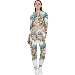 Vintage Flowers Cropped Zip Up Lounge Set by goljakoff