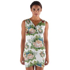 Vintage flowers pattern Wrap Front Bodycon Dress