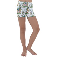 Vintage flowers pattern Kids  Lightweight Velour Yoga Shorts