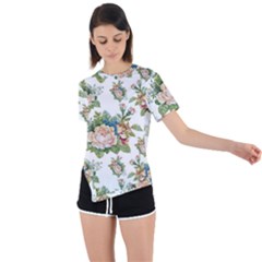 Vintage flowers pattern Asymmetrical Short Sleeve Sports Tee