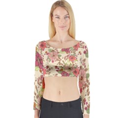 Vintage Garden Flowers Long Sleeve Crop Top by goljakoff