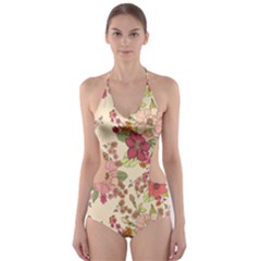 Vintage Garden Flowers Cut-out One Piece Swimsuit by goljakoff