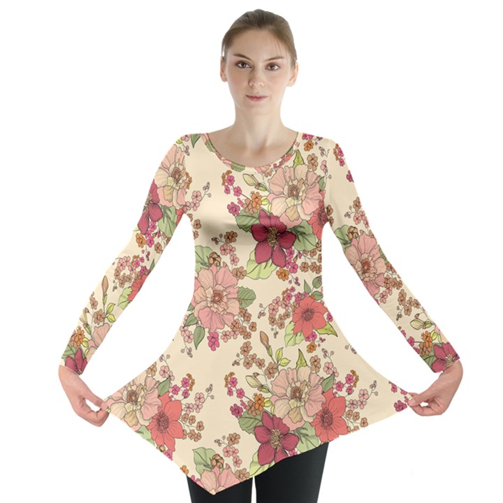 Vintage garden flowers Long Sleeve Tunic 