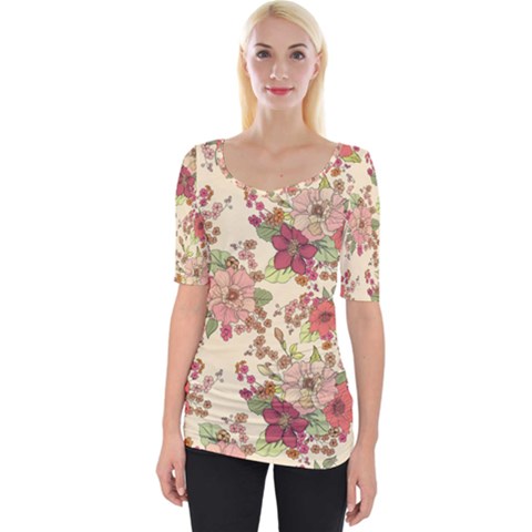 Vintage Garden Flowers Wide Neckline Tee by goljakoff