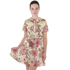 Vintage Garden Flowers Short Sleeve Shoulder Cut Out Dress  by goljakoff