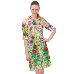 Summer Flowers Long Sleeve Mini Shirt Dress by goljakoff