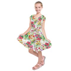 Summer Flowers Pattern Kids  Short Sleeve Dress