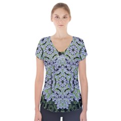 Calm In The Flower Forest Of Tranquility Ornate Mandala Short Sleeve Front Detail Top by pepitasart