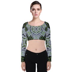 Calm In The Flower Forest Of Tranquility Ornate Mandala Velvet Long Sleeve Crop Top by pepitasart