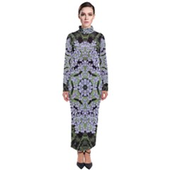 Calm In The Flower Forest Of Tranquility Ornate Mandala Turtleneck Maxi Dress by pepitasart