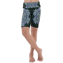 Calm In The Flower Forest Of Tranquility Ornate Mandala Kids  Lightweight Velour Cropped Yoga Leggings by pepitasart
