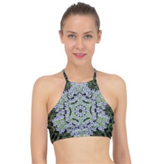 Calm In The Flower Forest Of Tranquility Ornate Mandala Racer Front Bikini Top by pepitasart