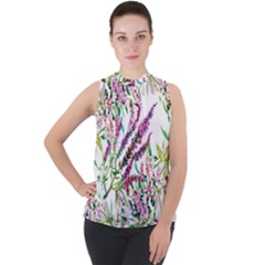 Flowers Mock Neck Chiffon Sleeveless Top by goljakoff