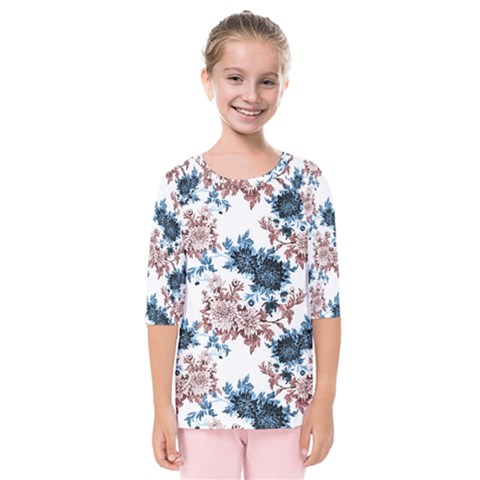 Blue And Rose Flowers Kids  Quarter Sleeve Raglan Tee by goljakoff