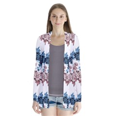 Blue And Rose Flowers Drape Collar Cardigan by goljakoff