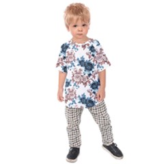 Blue And Rose Flowers Kids  Raglan Tee