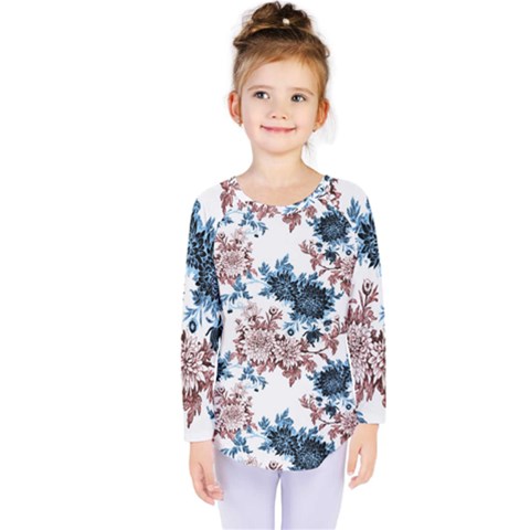 Blue And Rose Flowers Kids  Long Sleeve Tee by goljakoff