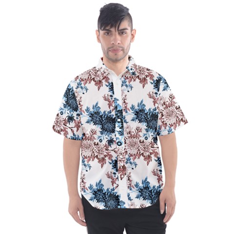 Blue And Rose Flowers Men s Short Sleeve Shirt by goljakoff