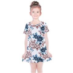 Blue And Rose Flowers Kids  Simple Cotton Dress by goljakoff