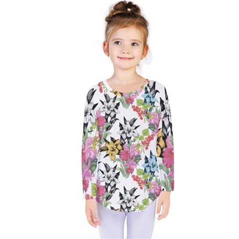 Summer Flowers Kids  Long Sleeve Tee by goljakoff