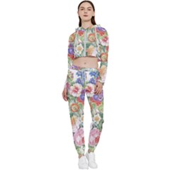 Beautiful Flowers Cropped Zip Up Lounge Set by goljakoff