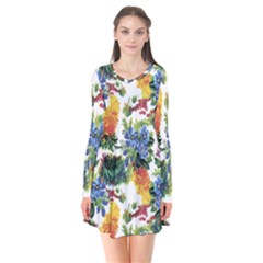 Flowers Pattern Long Sleeve V-neck Flare Dress by goljakoff