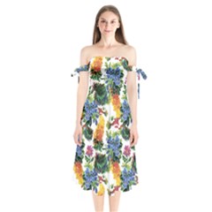 Flowers Pattern Shoulder Tie Bardot Midi Dress by goljakoff