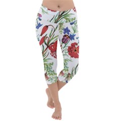 Summer Flowers Lightweight Velour Capri Yoga Leggings by goljakoff