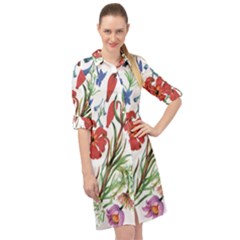 Summer Flowers Long Sleeve Mini Shirt Dress by goljakoff