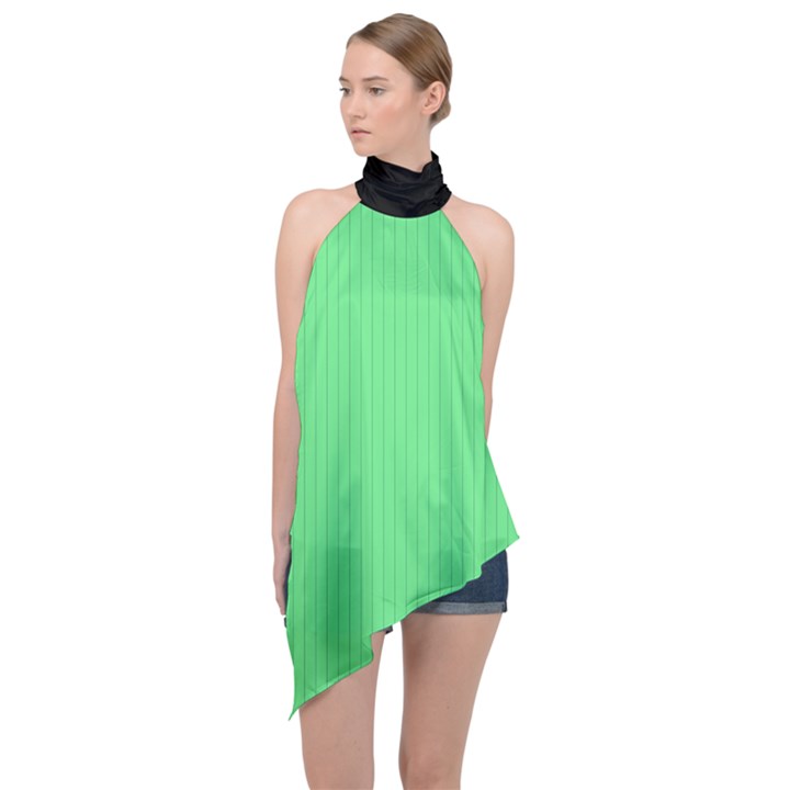 Algae Green & Black -  Halter Asymmetric Satin Top