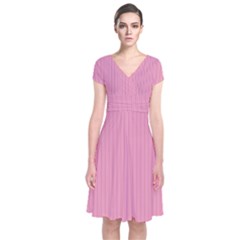 Amaranth Pink & Black - Short Sleeve Front Wrap Dress