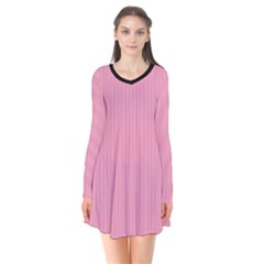 Amaranth Pink & Black - Long Sleeve V-neck Flare Dress