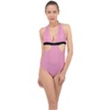 Amaranth Pink & Black - Halter Front Plunge Swimsuit View1