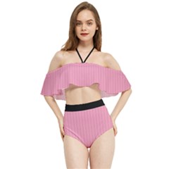 Amaranth Pink & Black - Halter Flowy Bikini Set 