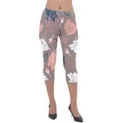 Rose -01 Lightweight Velour Capri Leggings  by LakenParkDesigns