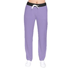 Bougain Villea Purple & Black - Women Velvet Drawstring Pants by FashionLane