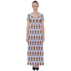 Gingerbread Men High Waist Short Sleeve Maxi Dress