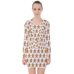 Gingerbread Men V-neck Bodycon Long Sleeve Dress by Mariart