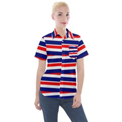 Patriotic Ribbons Women s Short Sleeve Pocket Shirt