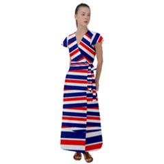 Patriotic Ribbons Flutter Sleeve Maxi Dress