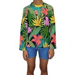 Tropical Greens Leaves Kids  Long Sleeve Swimwear by Alisyart