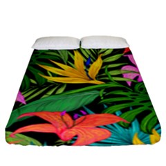 Tropical Greens Leaves Fitted Sheet (king Size) by Alisyart