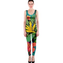 Tropical Greens Leaves One Piece Catsuit by Alisyart